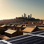 **

A visually striking, slightly exaggerated illustration depicting a single, giant company (think Endesa or Iberdrola) overshadowing a normal Spanish cityscape. The shadow of the company looms over houses and buildings. Smaller, struggling solar panels are visible on a few rooftops, symbolizing the difficulty of competing with the dominant energy company. The overall tone should be slightly ominous, hinting at the power imbalance.

**