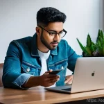 Home 10 정보경제학과 비대칭 정보 - **Prompt: The Digital Detective Consumer**
A young adult, ethnically diverse (e.g., of Hispanic ...