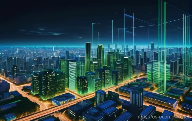 블록체인과 암호화폐 경제학 - **Prompt 1: The Decentralized Digital Nexus**
    "A vibrant, high-tech cityscape at dusk, seen from...
