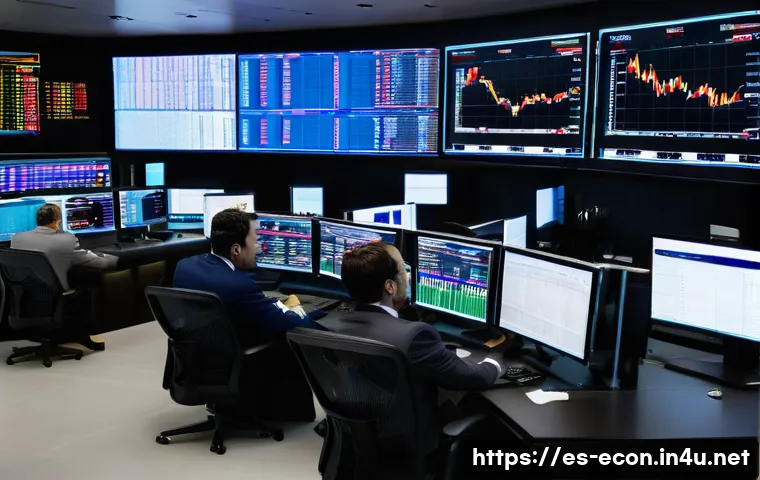 자산 가격 결정 모형 - A sophisticated financial trading room in Madrid, featuring diverse Spanish investors analyzing stoc...